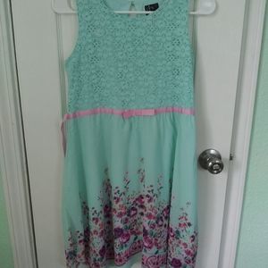 Aqua with pink and purple flowers